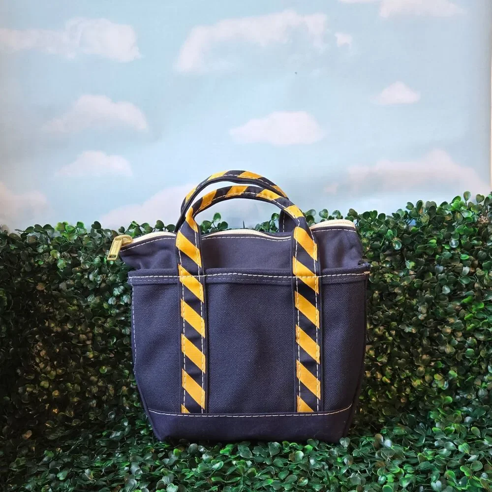 Vintage LL Bean Boat and Tote Mini Canvas Beaner Tote in Navy and Yellow - Picture 2 of 5